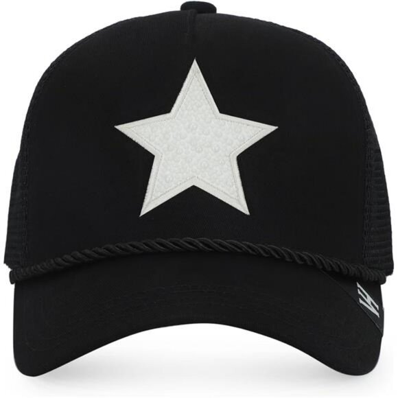 Black mesh trucker hat for women pearl star snapback adjustable baseball cap - Picture 4 of 7